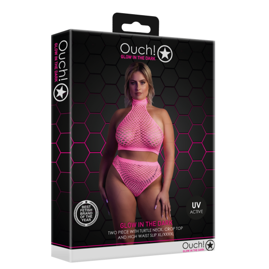 Rolák a nohavičky s vysokým pásom - Plus Size - Neonovo ružová