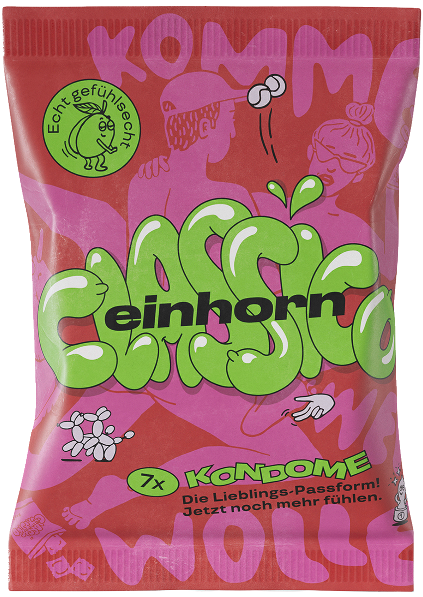 Einhorn Condoms: CLASSICO, 7 vegan condoms in the chips bag