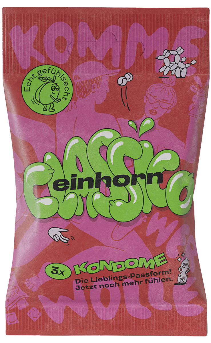 Einhorn Condoms: CLASSICO, 3 vegan condoms in the chips bag