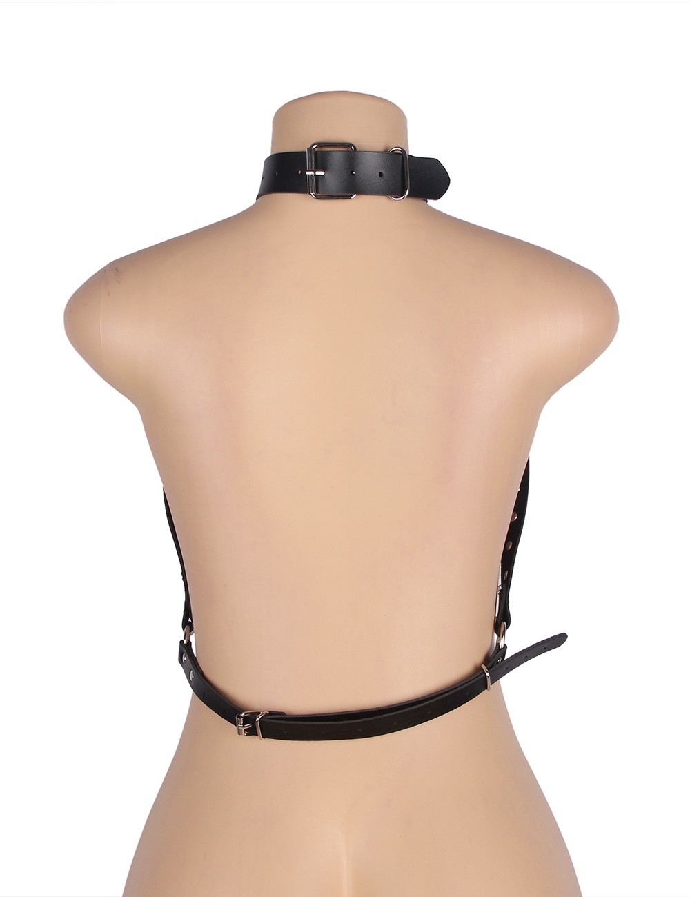 Wild black leather chest punk bondage belt with chain