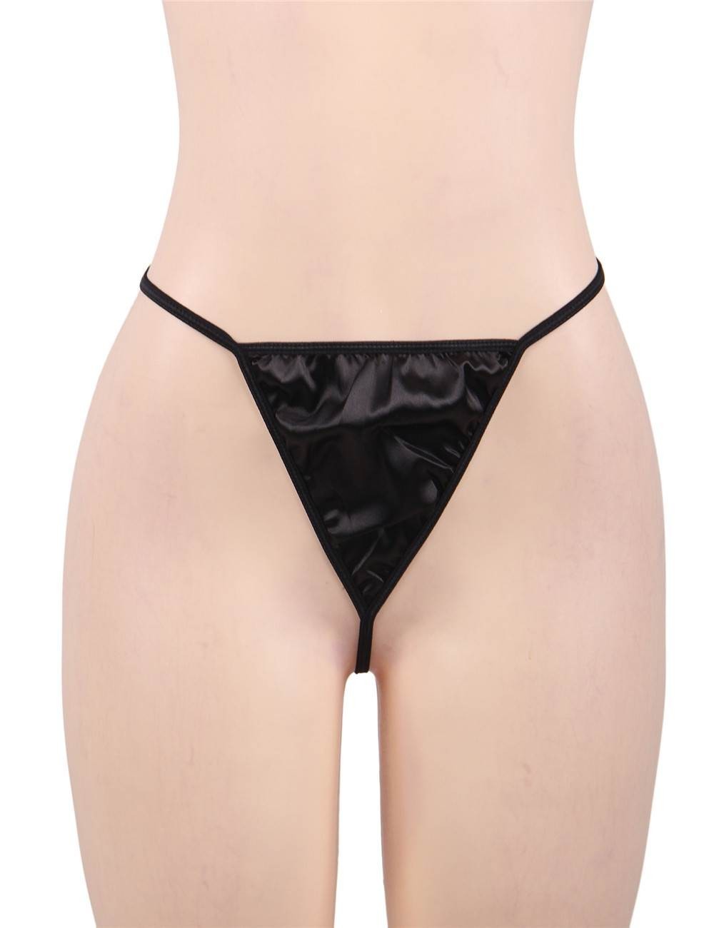 Eyelash Lace Nightdress Silk Long Sleeves Black Sleepwear with G String