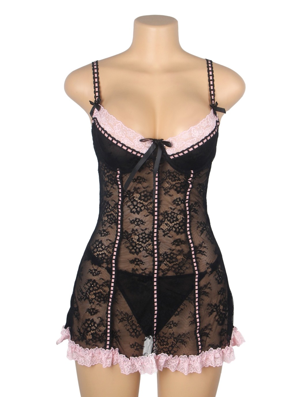 Black Sexy Lace Ruffled Suspender Nightdress