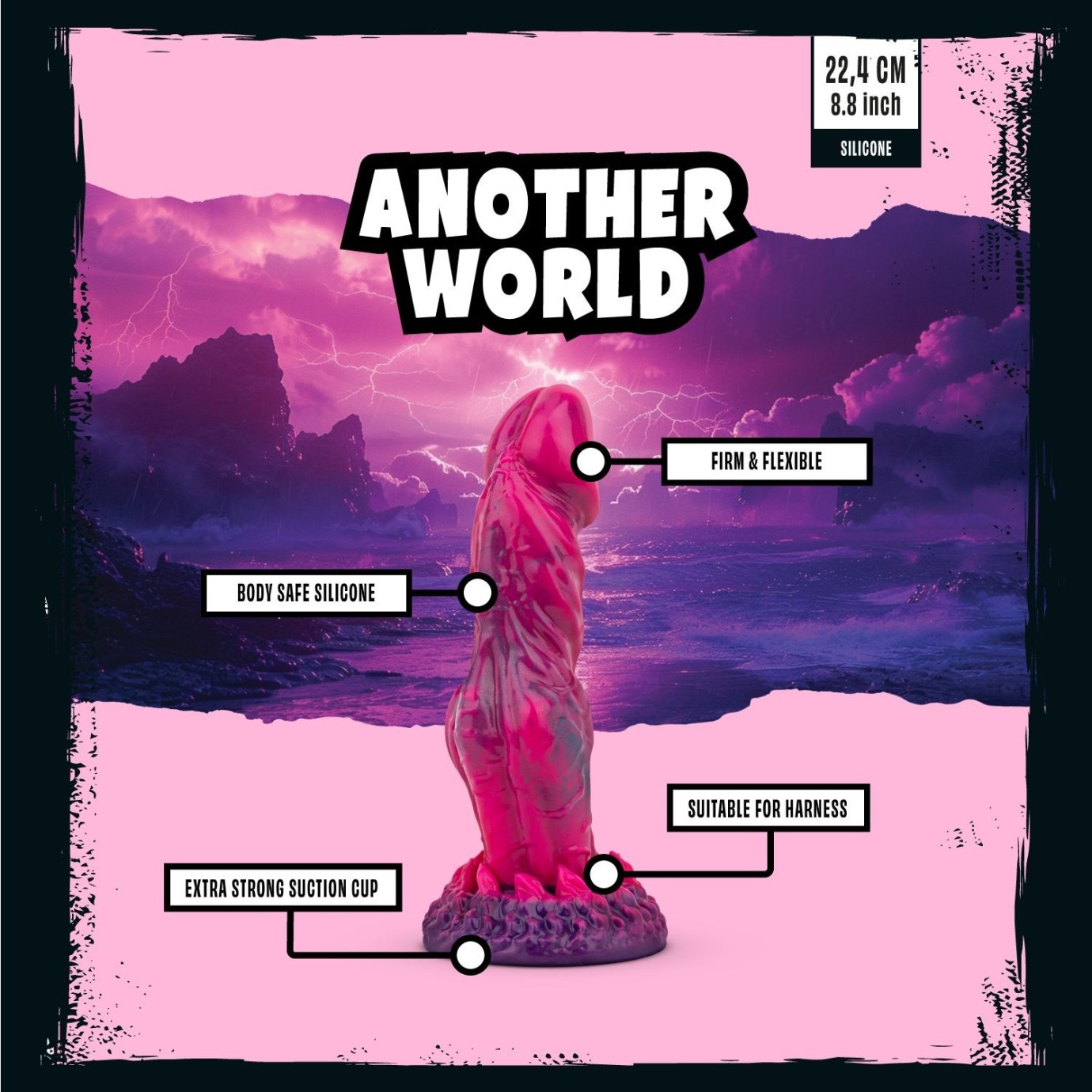 Mythical Mates - Another World Dildo Pink & Purple - 22.4 cm