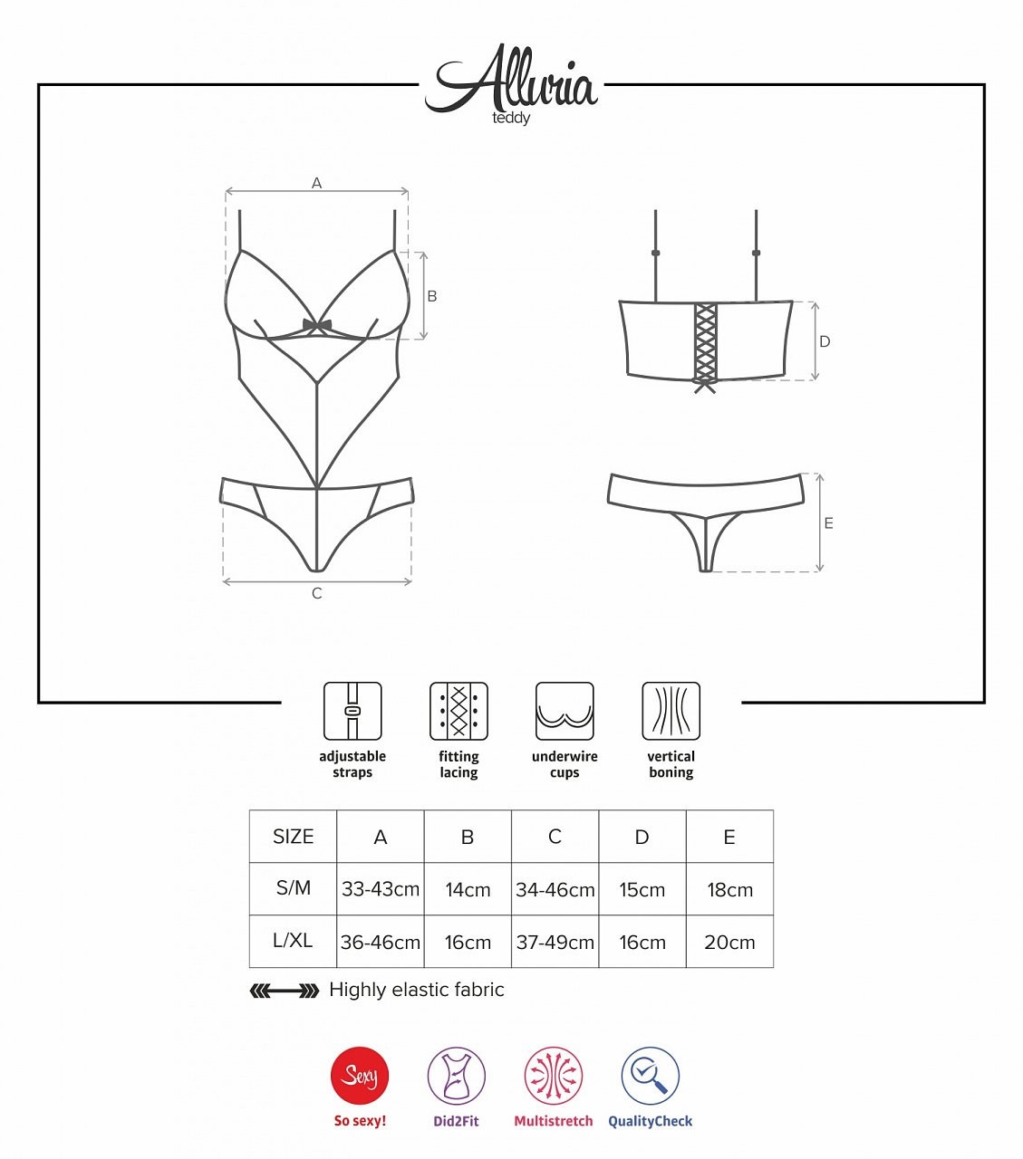 Obsessive body Alluria, rozmery