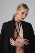 CHRISTINE Strappy Body vo štýle harness Obsession - Čierna, Uni veľkosť