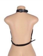 Wild black leather chest punk bondage belt with chain