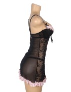 Black Sexy Lace Ruffled Suspender Nightdress