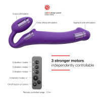 Vibračný pripínací penis Strap On M Violet s diaľkovým ovládaním (24,2 cm)