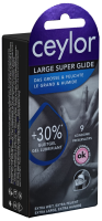 Ceylor Single: Large Super Glide, 9 extra wide condoms with 30% more cream lubricant