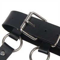 Wild black leather chest punk bondage belt with chain