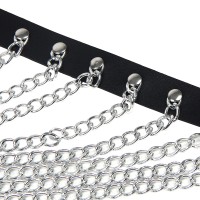 Wild black leather chest punk bondage belt with chain
