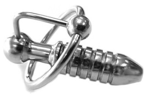 ROUGE Stainless Steel Hollow Beaded Probe & Cock Ring (1cm thick)