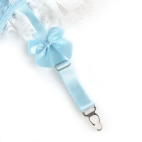 Cyan Sexy Lace Bow Crotchless Garter Bodysuit