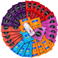 Súprava ochutených kondómov – Tasty pack (72 ks) + SE malinový lubrikačný gél 15 ml