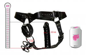 Postroj s análným dildem Captive (14 cm), plechovka