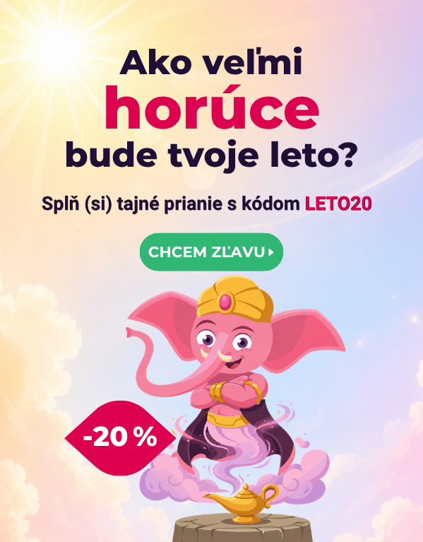 Leto plné radosti je tu. Využite zľavu 20 % s kódom LETO20 a splňte si svoje tajné priania. Akcia platí do 31. 8. 2026 na Ružovom slonovi.